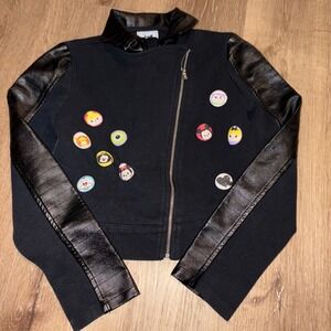 Disney Tsum Tsum Moto Jacket Faux Leather Sleeves Girls Size‎ S (7/8)